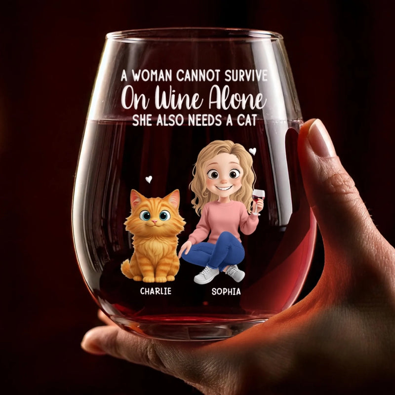 Custom Name Funny Cat Lover Gifts for Women - Personalized Wine Glass