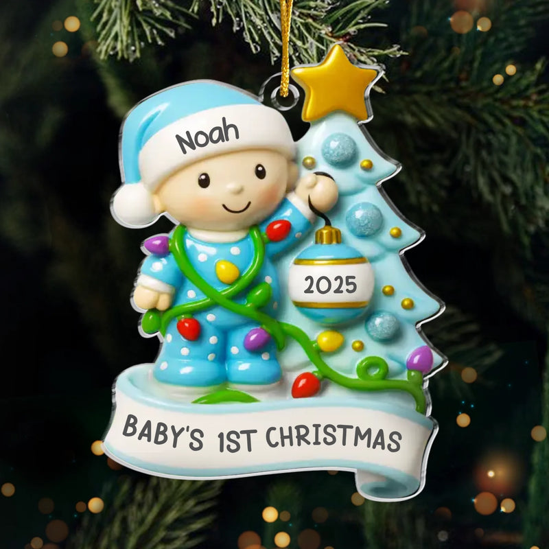 Custom First Christmas Acrylic Ornament - Personalized Christmas Baby Shower, Gender Reveal Gifts For New Moms, New Dads, New Parents - Tiny Snowflake Big Miracle