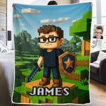 Custom Photo Name Pixel Adventure Gifts for Kids - Personalized Blanket