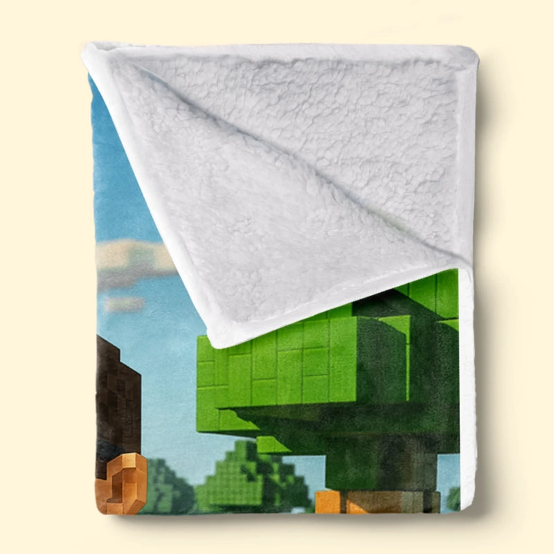 Custom Photo Name Pixel Adventure Gifts for Kids - Personalized Blanket