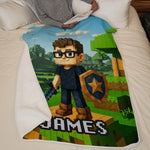 Custom Photo Name Pixel Adventure Gifts for Kids - Personalized Blanket