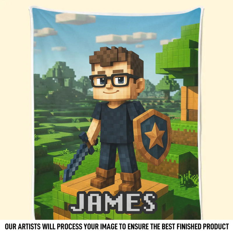 Custom Photo Name Pixel Adventure Gifts for Kids - Personalized Blanket