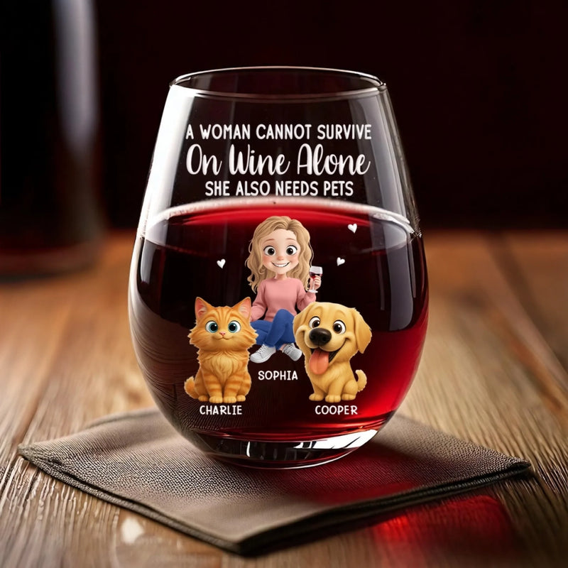 Custom Name Pet Lover Gifts for Women - Personalized Wine Glass