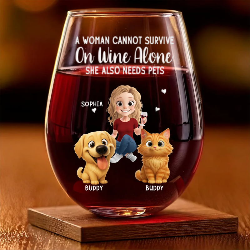 Custom Name Pet Lover Gifts for Women - Personalized Wine Glass