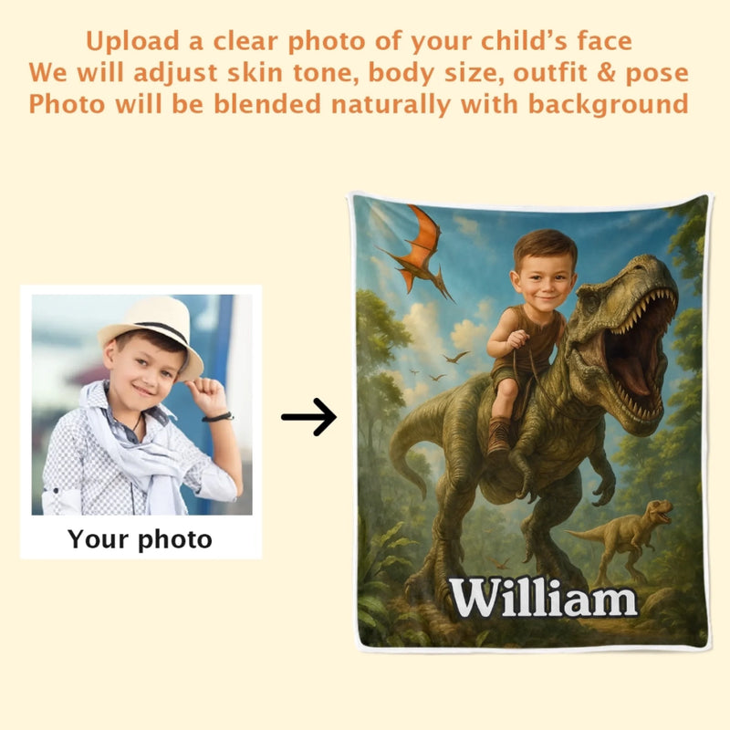 Custom Name Dinosaur Adventure Gifts for Kids - Personalized Blanket