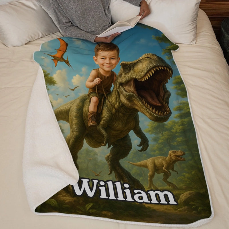 Custom Name Dinosaur Adventure Gifts for Kids - Personalized Blanket