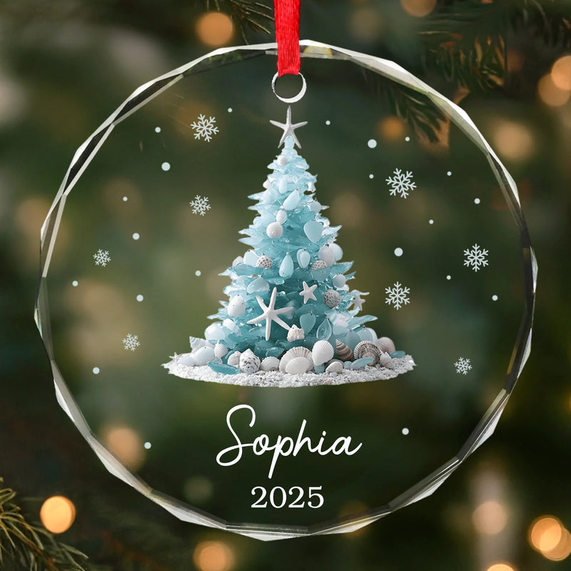 Custom Name Seashell Christmas Tree Gifts - Personalized Glass Ornament