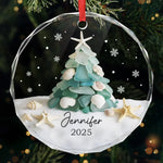 Custom Name Coastal Christmas Tree Gifts - Personalized Glass Ornament