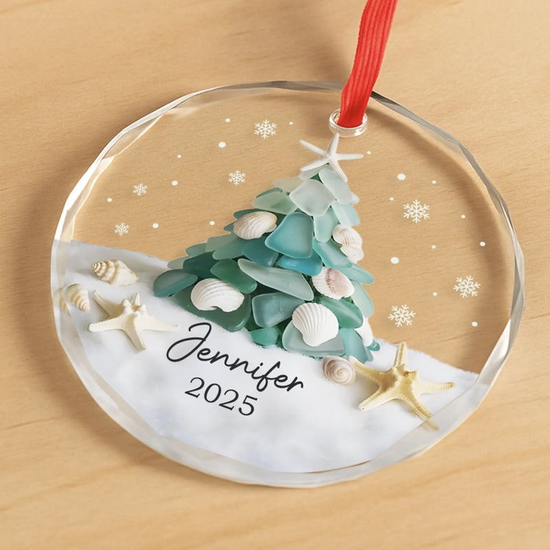 Custom Name Coastal Christmas Tree Gifts - Personalized Glass Ornament