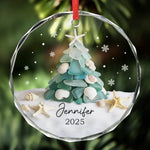Custom Name Coastal Christmas Tree Gifts - Personalized Glass Ornament