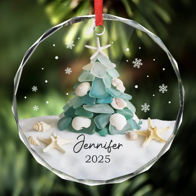 Custom Name Coastal Christmas Tree Gifts - Personalized Glass Ornament