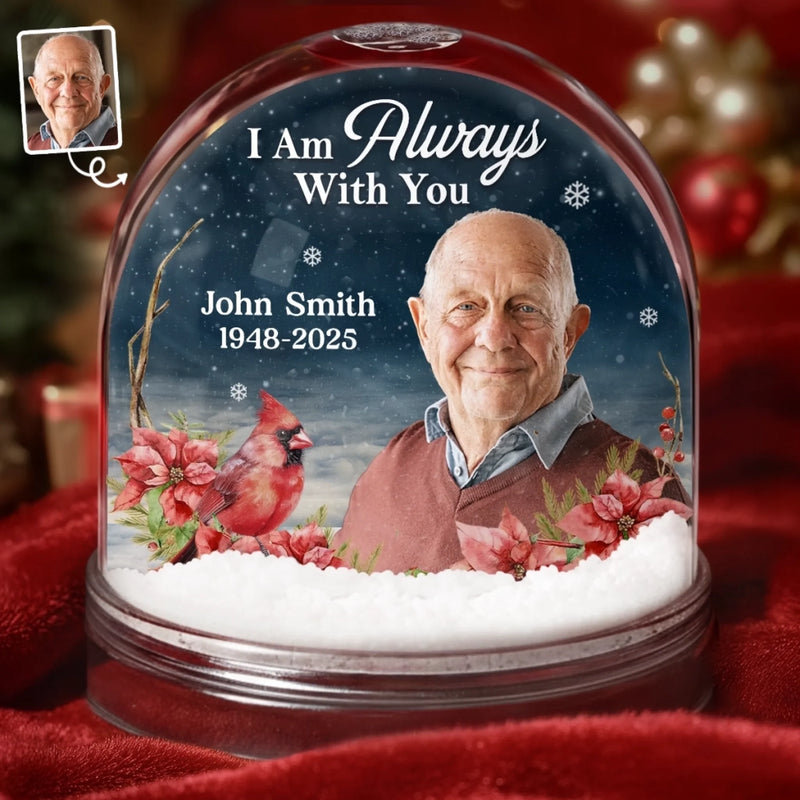 Custom Photo Cardinal Acrylic Snow Globe - Personalized Christmas Memorial Sympathy Gifts For Loss Of Mom, Dad - Always Near Though Worlds Apart