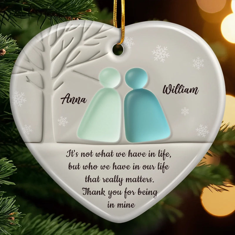 Custom Sea Glass Heart Ceramic Ornament - Personalized Anniversary Christmas Wedding Gifts For Husband And Wife, Him And Her, Couples, Beach Lovers - Love Found In The Tide