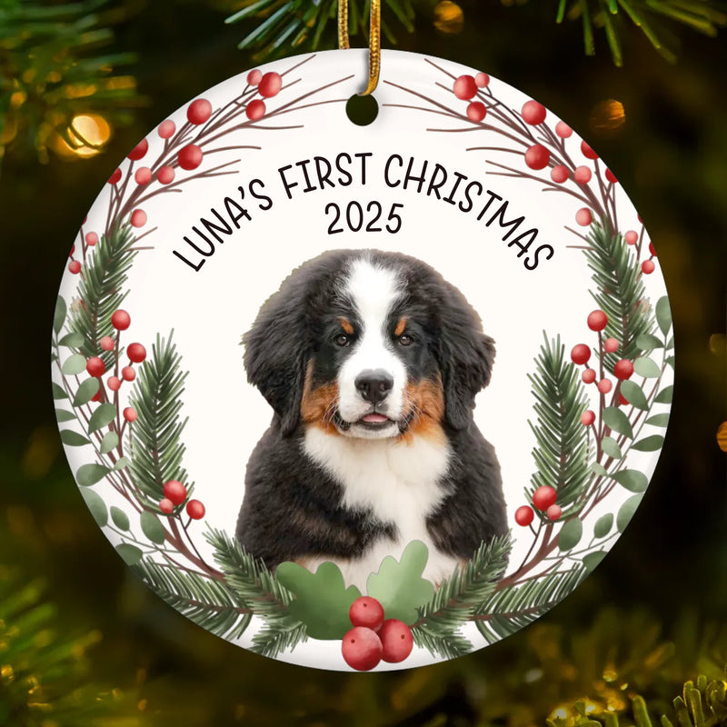Custom First Christmas Pet Ceramic Ornament - Personalized Christmas Birthday Gifts For Dog Lovers, Cat Lovers, Pet Dad And Mom, New Pet Ornament - Barking Through The Snow