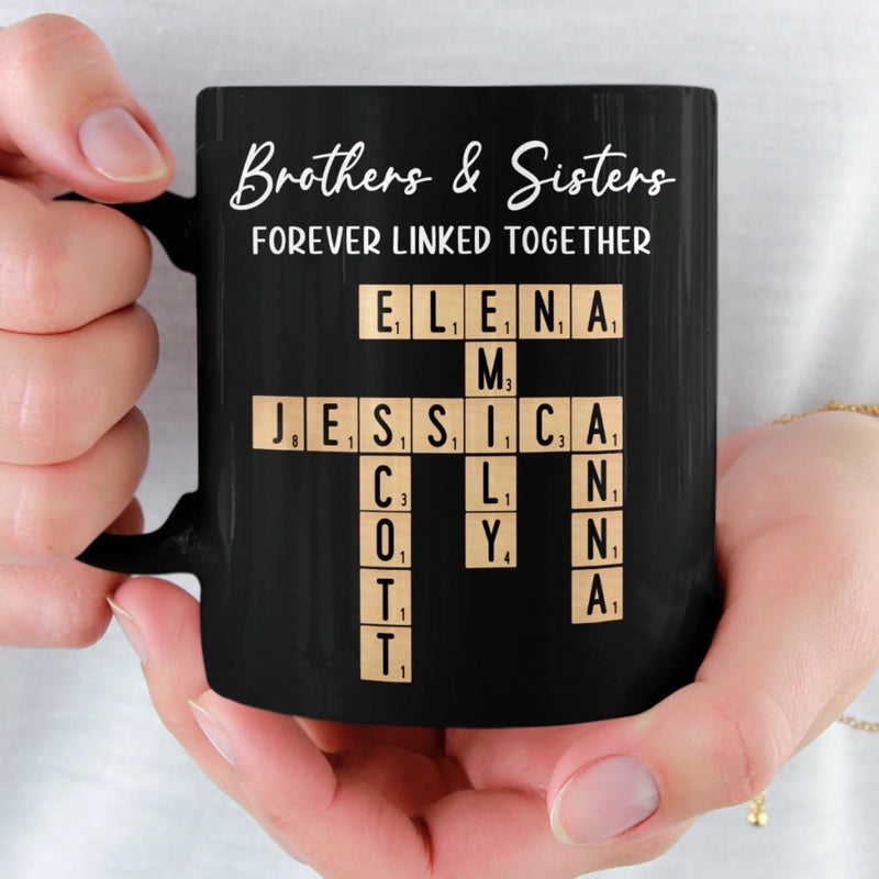 Custom Scrabble Black Mug - Personalized Christmas Birthday Gifts For Brother, Sister - Family Spelled In Joy