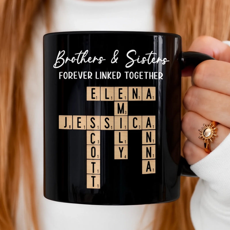 Custom Scrabble Black Mug - Personalized Christmas Birthday Gifts For Brother, Sister - Family Spelled In Joy