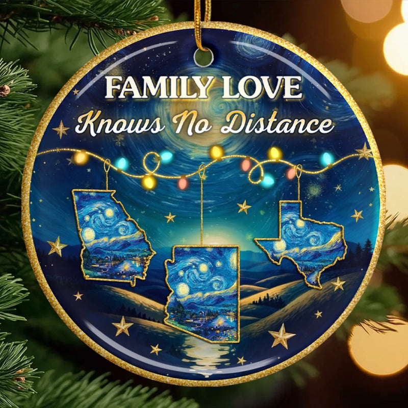 Custom Long Distance Ceramic Ornament - Personalized Christmas Birthday Gifts For Mom, Dad, Brother, Sister, Kids - Starry Night, Family Bright