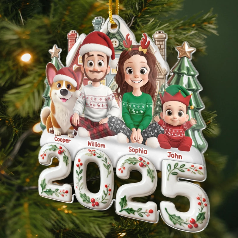 Custom Acrylic Ornament - Personalized Christmas Birthday Gifts For Family, Dog Cat Lovers - Our Happy Place, Right Here