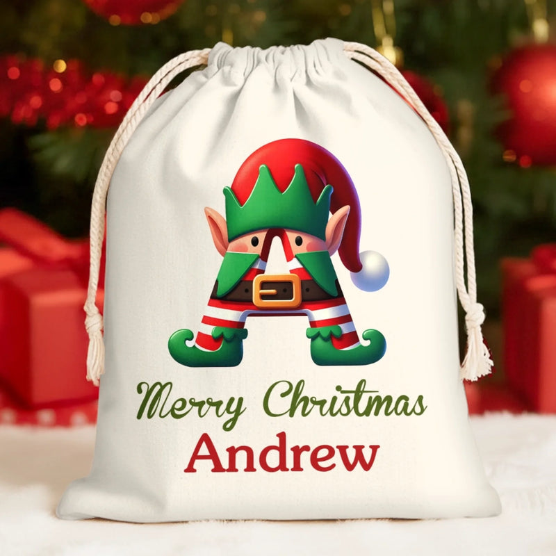 Custom Name Christmas Elf Gifts for Kids - Personalized Christmas Favor Bag