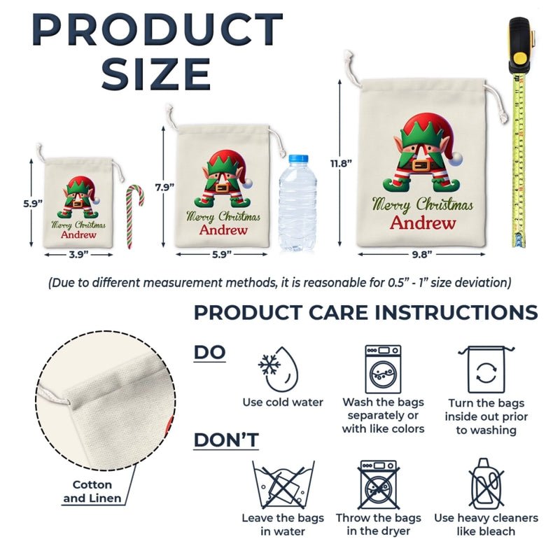 Custom Name Christmas Elf Gifts for Kids - Personalized Christmas Favor Bag