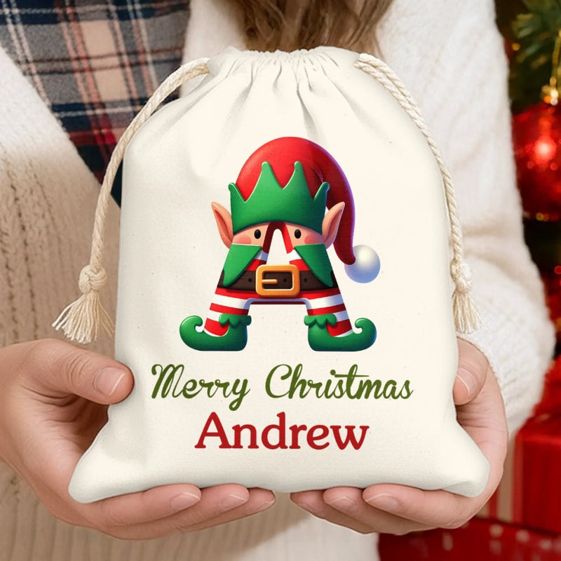 Custom Name Christmas Elf Gifts for Kids - Personalized Christmas Favor Bag
