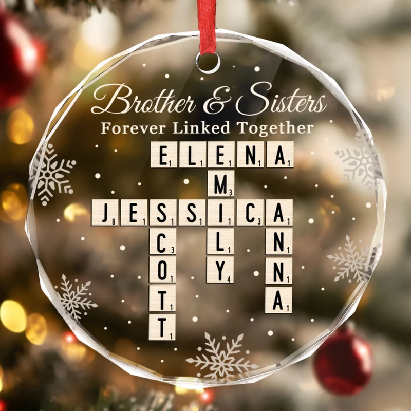Custom Scrabble Circle Glass Ornament - Personalized Christmas Birthday Gifts For Brother, Sister - Forever Linked, Always Aligned