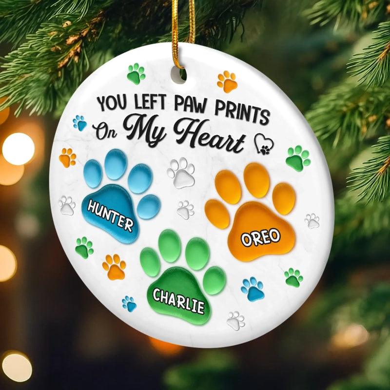 Custom Ceramic Ornament - Personalized Pet Christmas Memorial Sympathy Gifts For Dogs, Cats - Pawprints Etched On My Heart