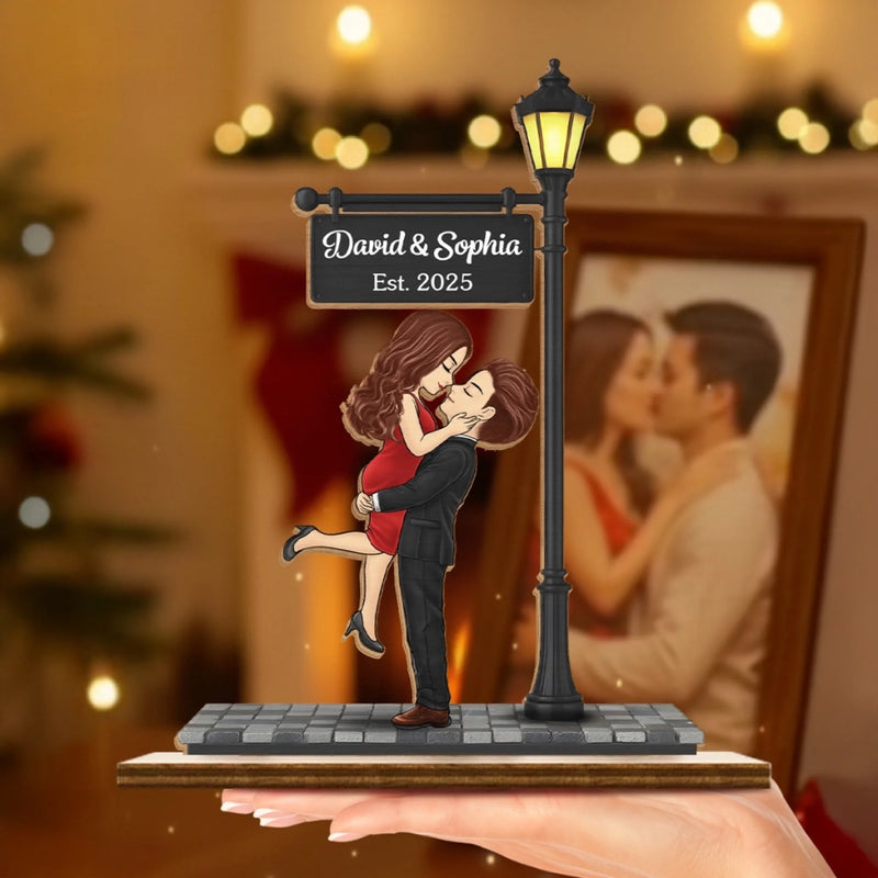 Custom Name Romantic Christmas Couple Gifts - Personalized Wooden Plaque With Flat Stand