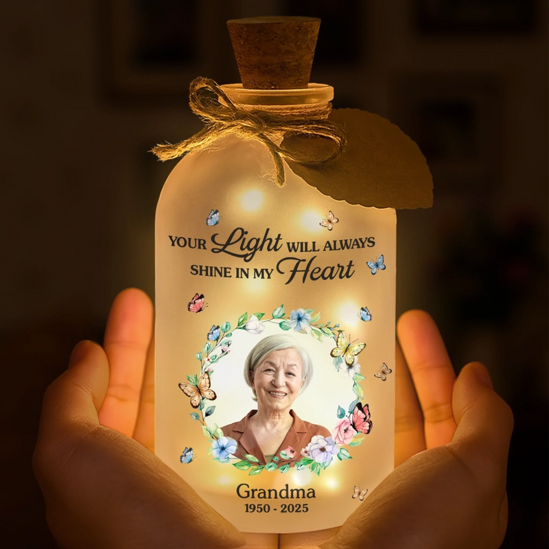 Custom Photo Memorial Keepsake for Grandma - Personalized LED Jar Light