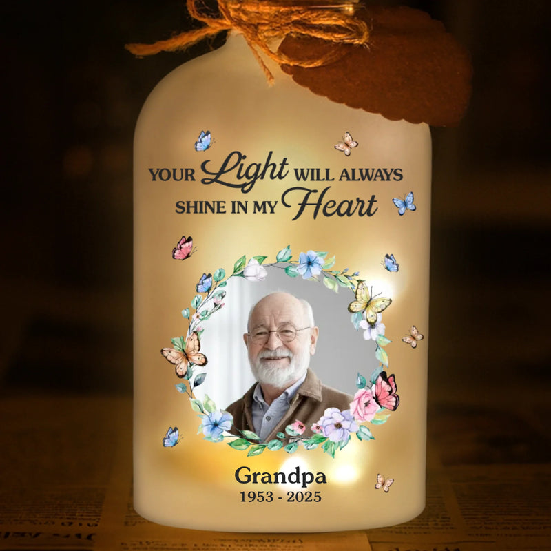 Custom Photo Memorial Keepsake for Grandma - Personalized LED Jar Light