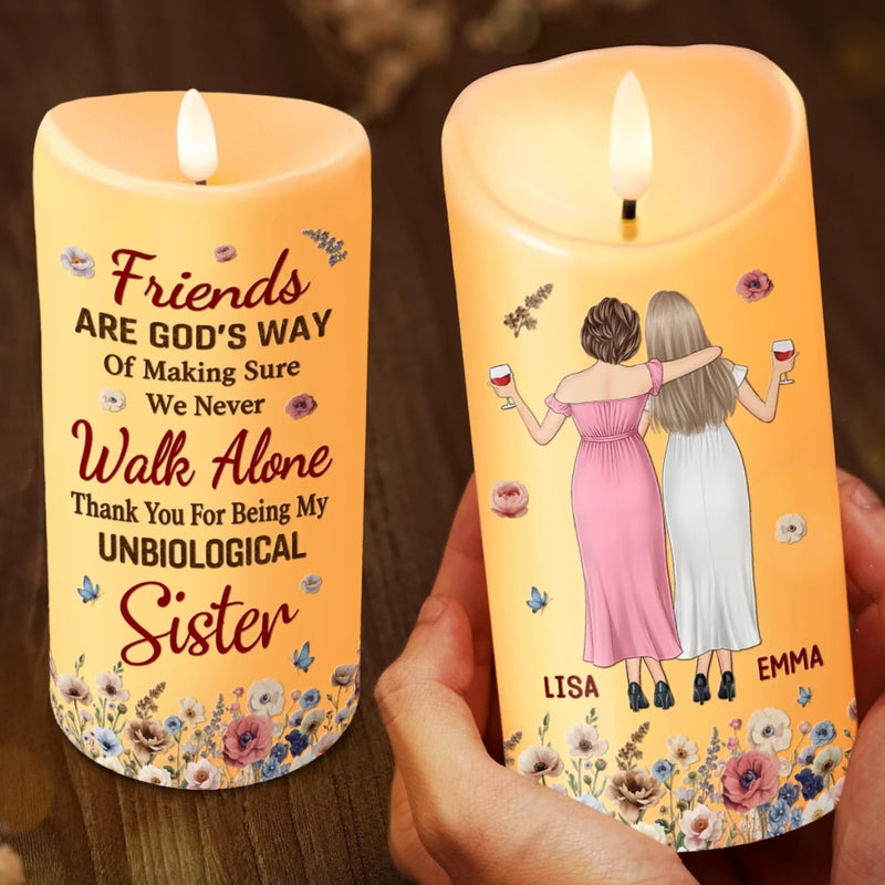 Custom Name Unbiological Sister Gifts - Personalized LED Candle