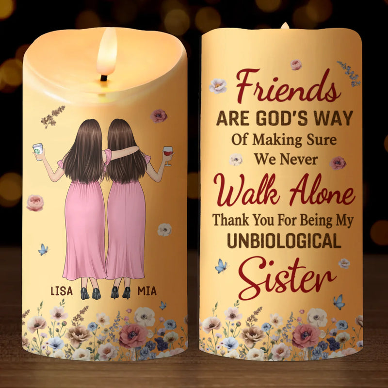 Custom Name Unbiological Sister Gifts - Personalized LED Candle