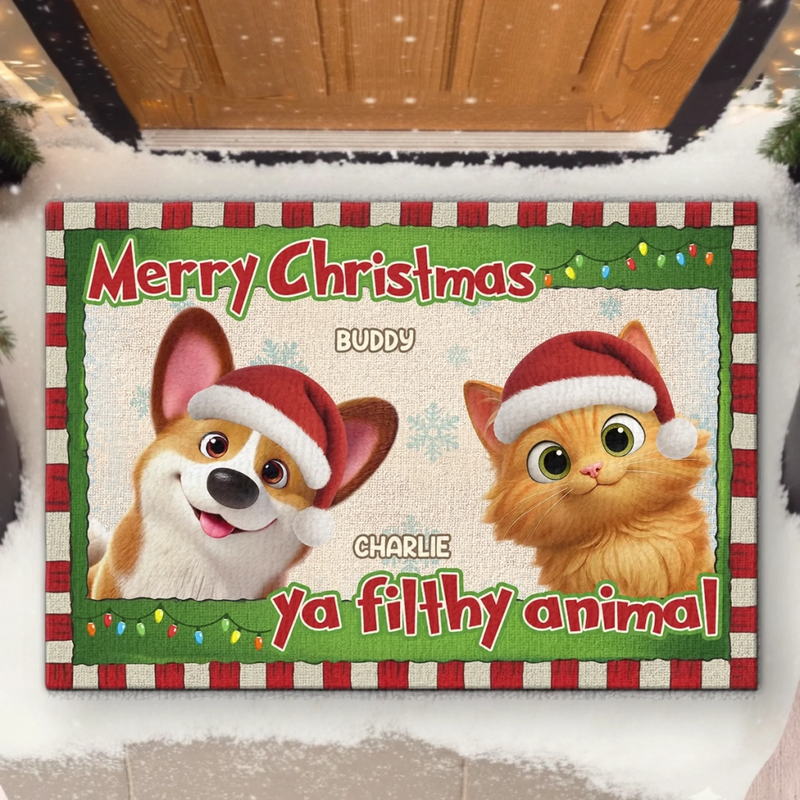 Custom Home Decor Decorative Mat - Personalized  Christmas Birthday Gifts For Dog Cat Lovers, Dog Dad And Mom, Cat Owners - Merry Chaos And Happy Paws