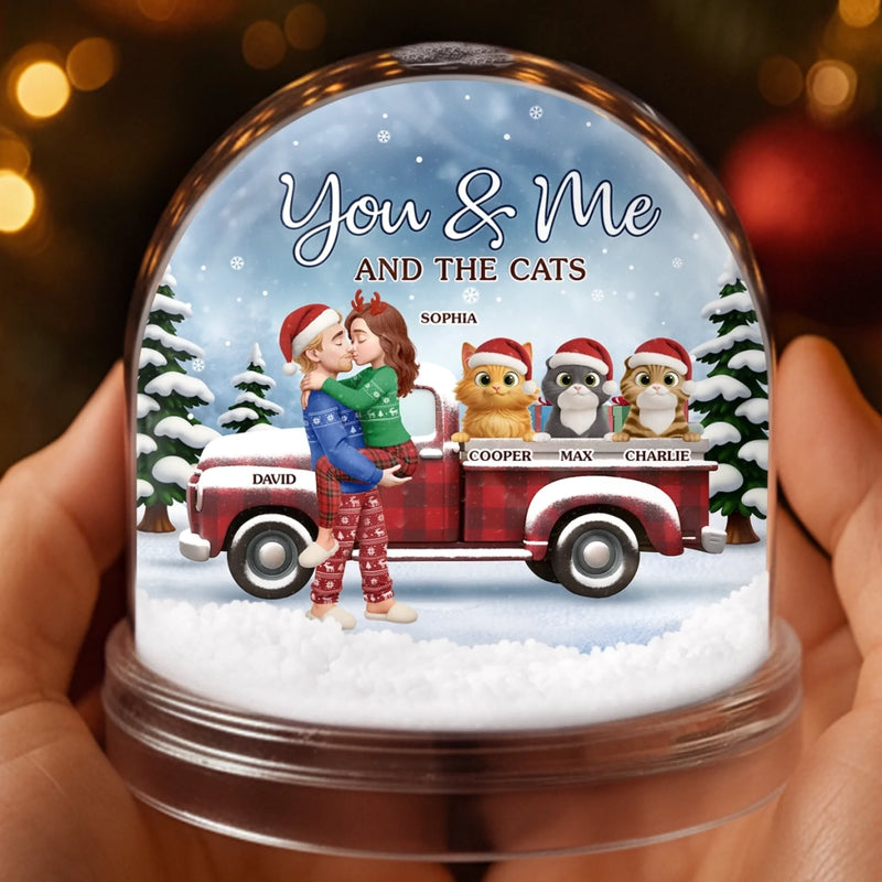 Custom Name Christmas Cat Couple Gifts - Personalized Acrylic Snow Globe