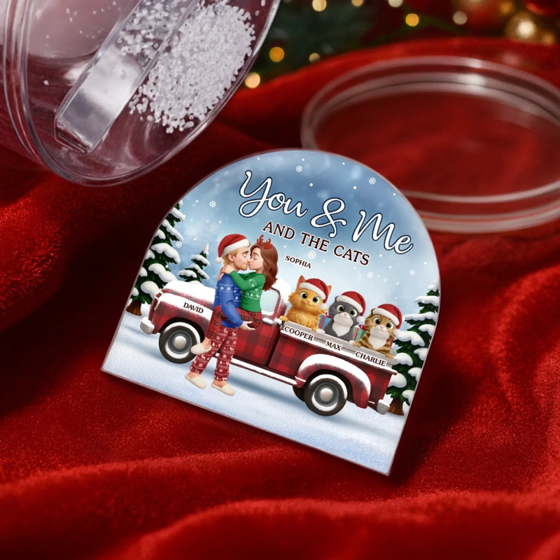Custom Name Christmas Cat Couple Gifts - Personalized Acrylic Snow Globe
