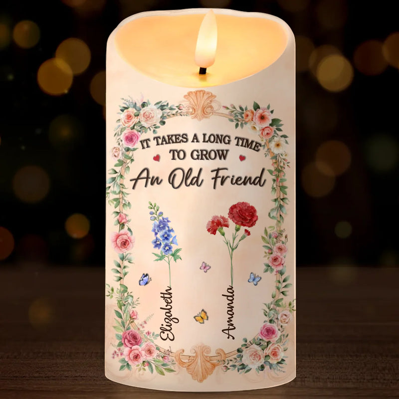 Custom Name Floral Friendship Gifts for Old Friends - Personalized LED Candle