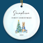 Custom Name First Christmas Bunny Gifts - Personalized Ceramic Ornament