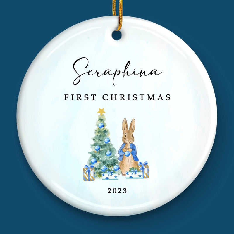 Custom Name First Christmas Bunny Gifts - Personalized Ceramic Ornament