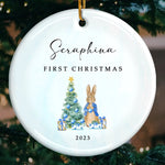 Custom Name First Christmas Bunny Gifts - Personalized Ceramic Ornament