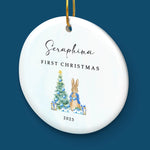Custom Name First Christmas Bunny Gifts - Personalized Ceramic Ornament