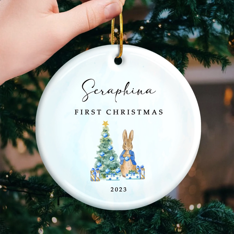 Custom Name First Christmas Bunny Gifts - Personalized Ceramic Ornament