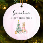 Custom Name First Christmas Bunny Gifts - Personalized Ceramic Ornament