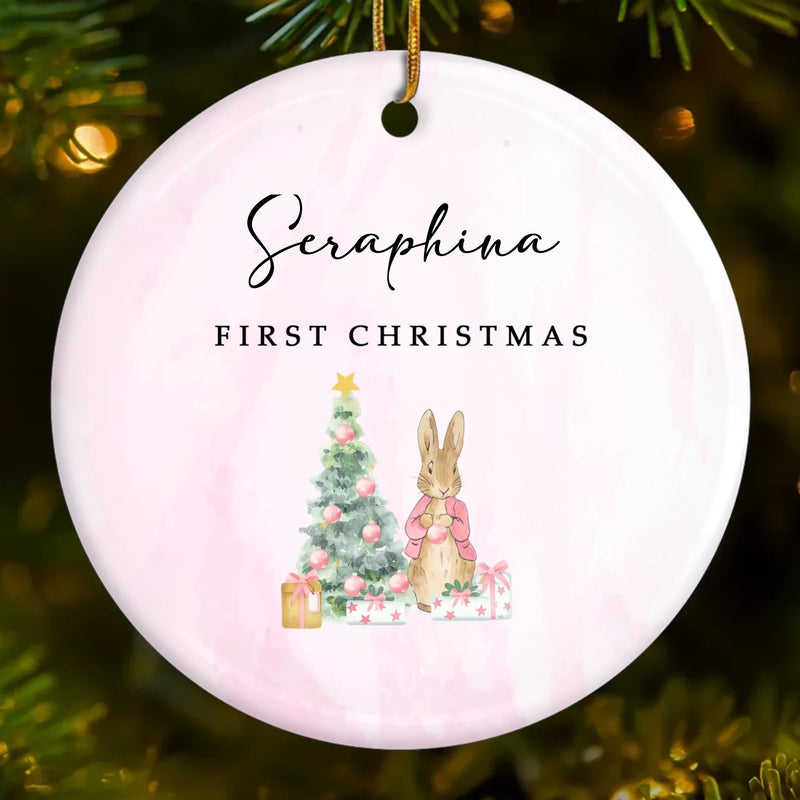 Custom Name First Christmas Bunny Gifts - Personalized Ceramic Ornament