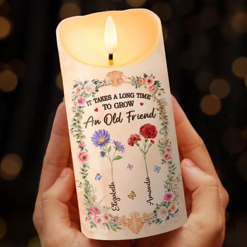 Custom Name Floral Friendship Gifts for Old Friends - Personalized LED Candle