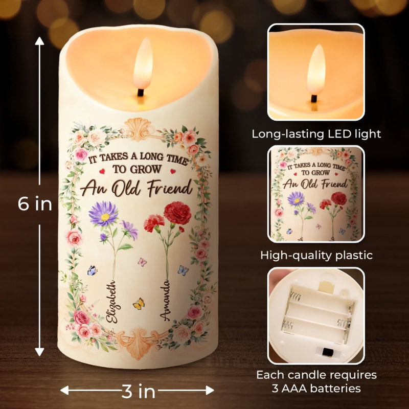 Custom Name Floral Friendship Gifts for Old Friends - Personalized LED Candle