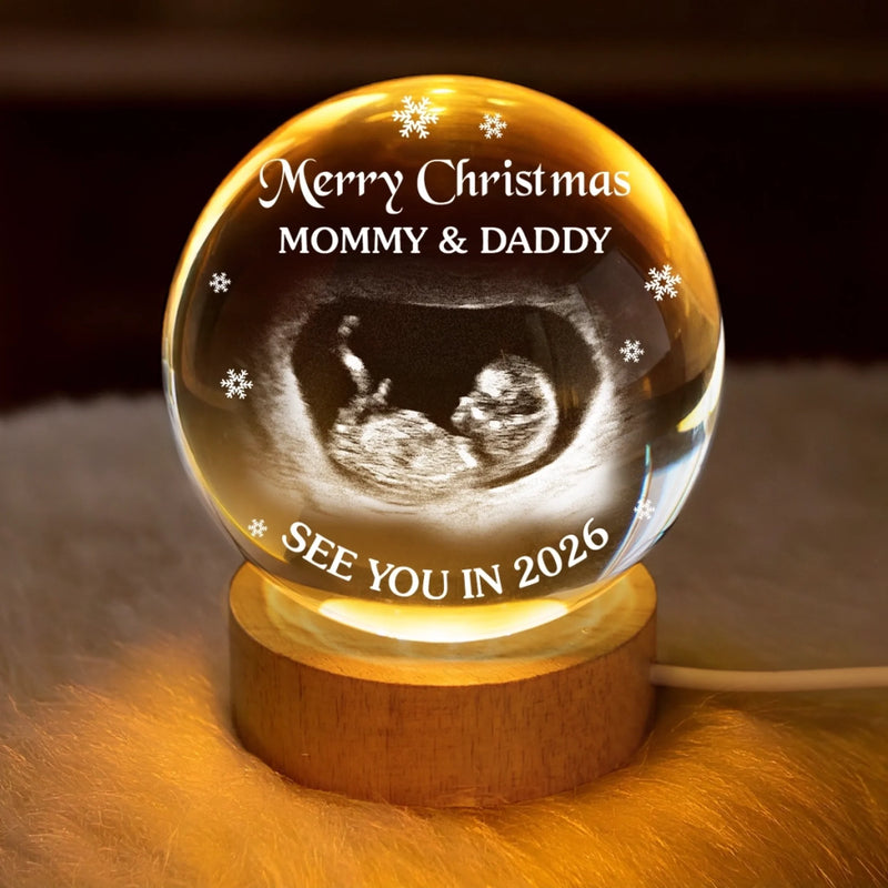 Custom Ultrasound Christmas Gifts for Expecting Parents - Personalized Crystal Globe Lamp