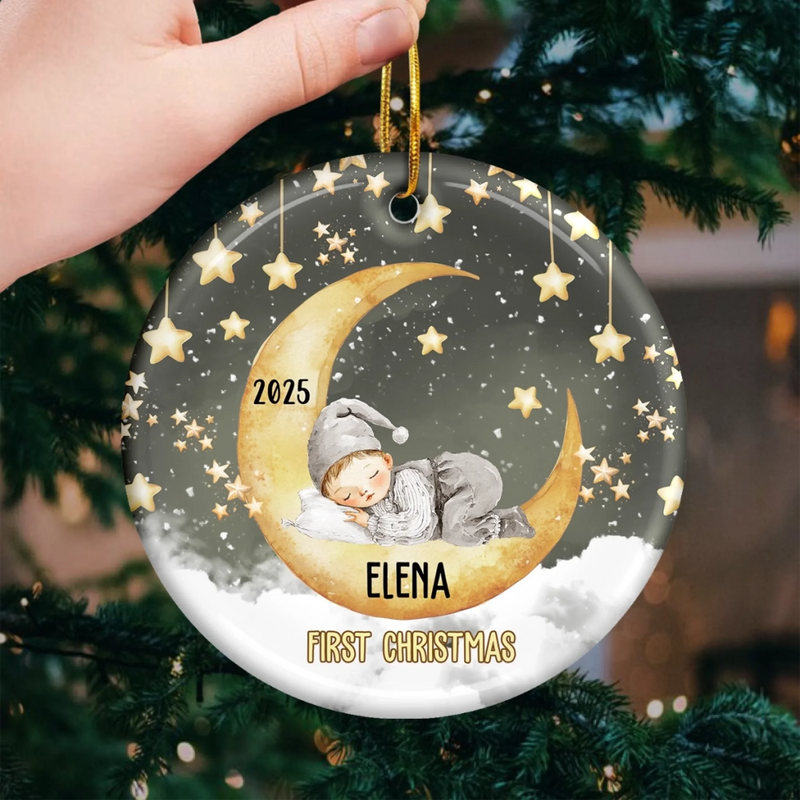 Custom Baby First Christmas Ceramic Ornament - Personalized Christmas Baby Shower, Gender Reveal Gifts For New Moms, New Dads, New Parents - Official Christmas Cutie