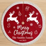Custom Family Name Christmas Reindeer Decor - Personalized Tree Skirt
