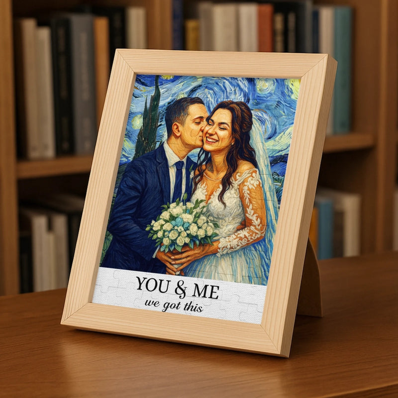 Custom Photo Wedding Gifts for Couples - Personalized Puzzle With Wooden Frame