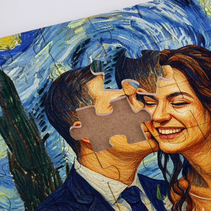 Custom Photo Wedding Gifts for Couples - Personalized Puzzle With Wooden Frame
